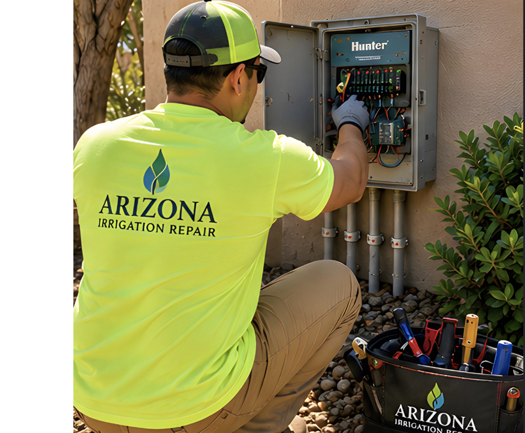 Arizona Irrigation Repair technician Andrew servicing an irrigation controller